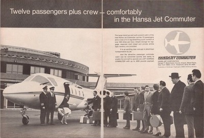 Hansa Jet Commuter 1968 Vintage 2pg Print Ad 12 Passenger Jet Aircraft