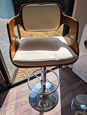 Adjustable Swivel Bar Stool set with Backrest & Footrest, Walnut & Creme Leather