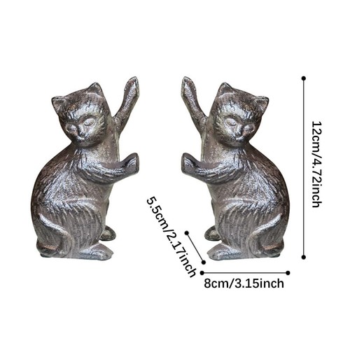 2Pcs Decorative Bookends Cat Ornament Metal Retro Design Aesthetic Nonskid - Picture 4 of 7
