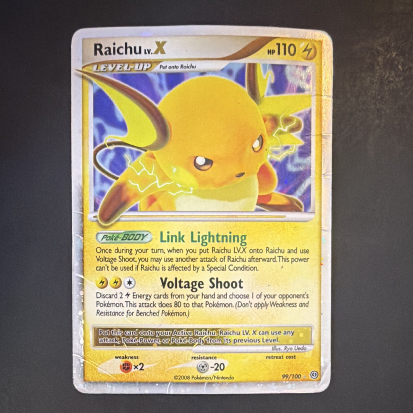 Pokémon Raichu LV.X 99/100 Stormfront Ultra Rare Holo English 2008 Card