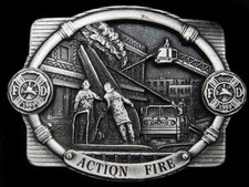 MG07140 VINTAGE 1989 ACTION FIRE FIRE DEPARTMENT PEWTER BELT BUCKLE
