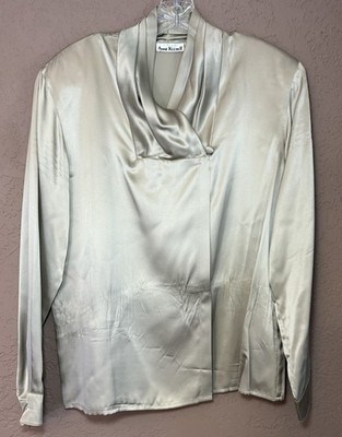 Anne Klein II Metallic Silk Cowl Neck Long Sleeve Blouse Luxe Career Shirt Sz 14