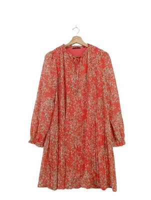ZERO Sommerkleid Damen Kleid Gr. DE 38 pink-wollweiß-khaki Casual-Look