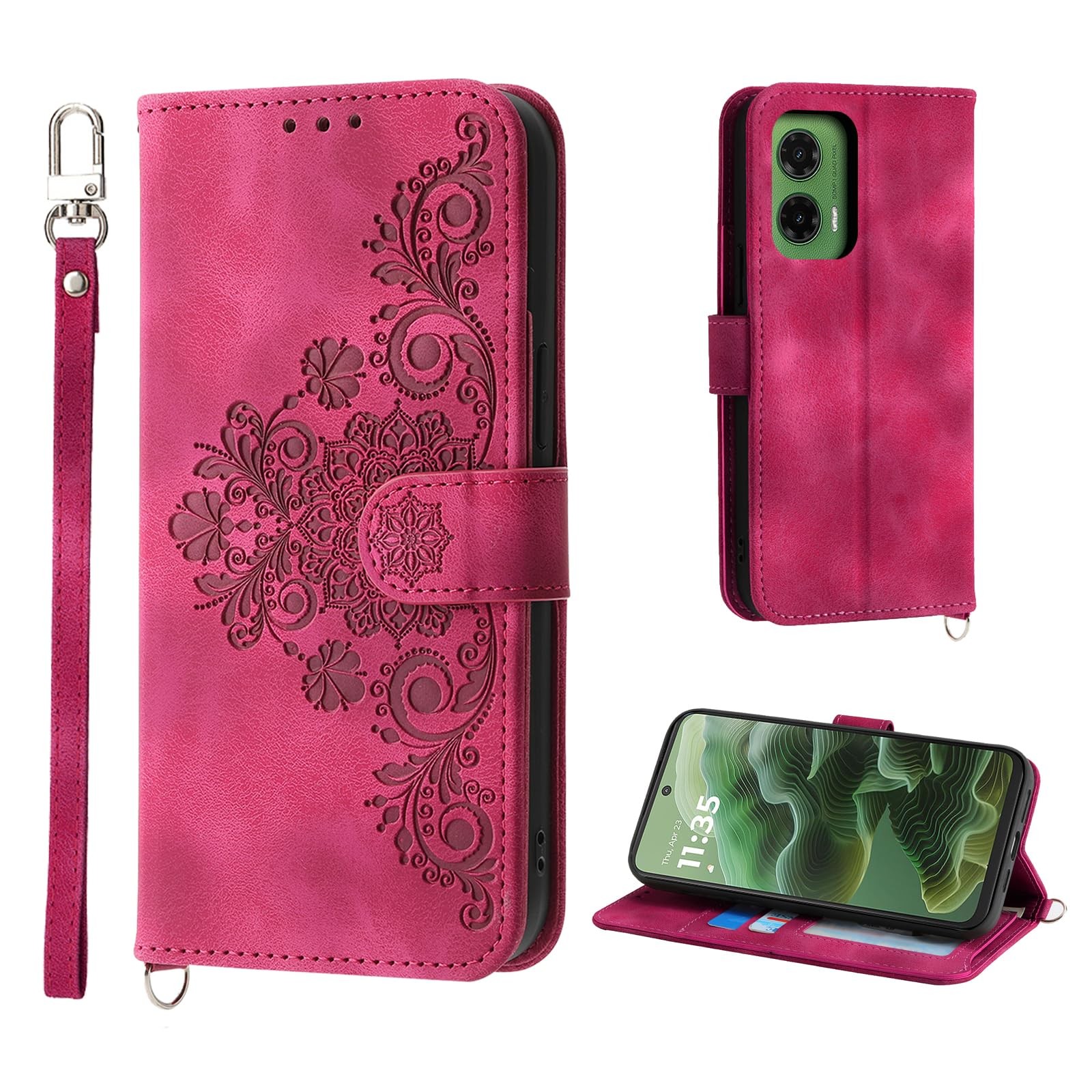 Protection Moto G35 5G étui rabat 5 cartes pour téléphone Motorola 6.72 pouces bleu