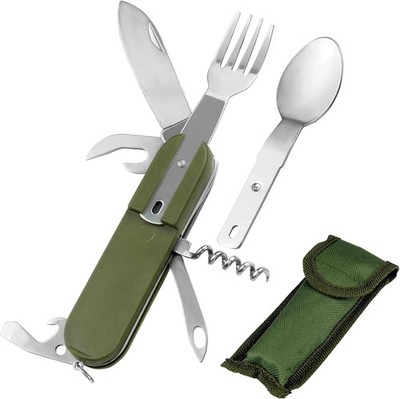 7-in-1 Camping Utensils - Portable Stainless Steel Camping Fork Spoon Knife Set