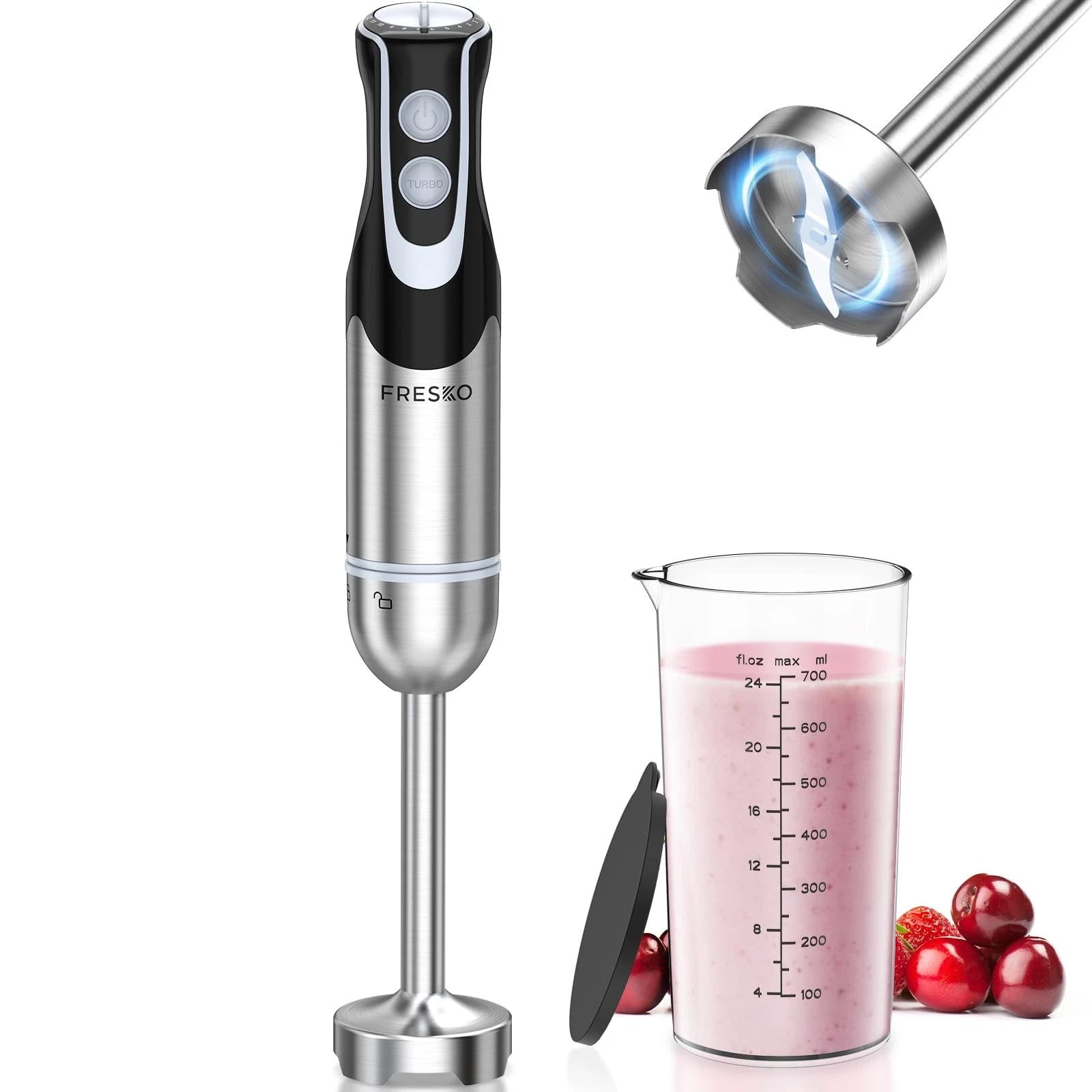 Immersion Handheld Blender 500W with 700ml Beaker, 12-Speed & Turbo Mode Hand...