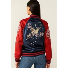 Elegant and Delicate Sika Dear embroidered bomber jacket Medium Japanese Cherry