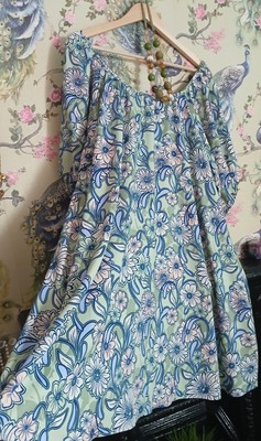 Vintage style olive green peach & cream floral mini dress size 26 Matalan 