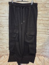 Halara Ribbed Mid Rise Drawstring Pockets Wide Leg Cargo Pants Black Women M