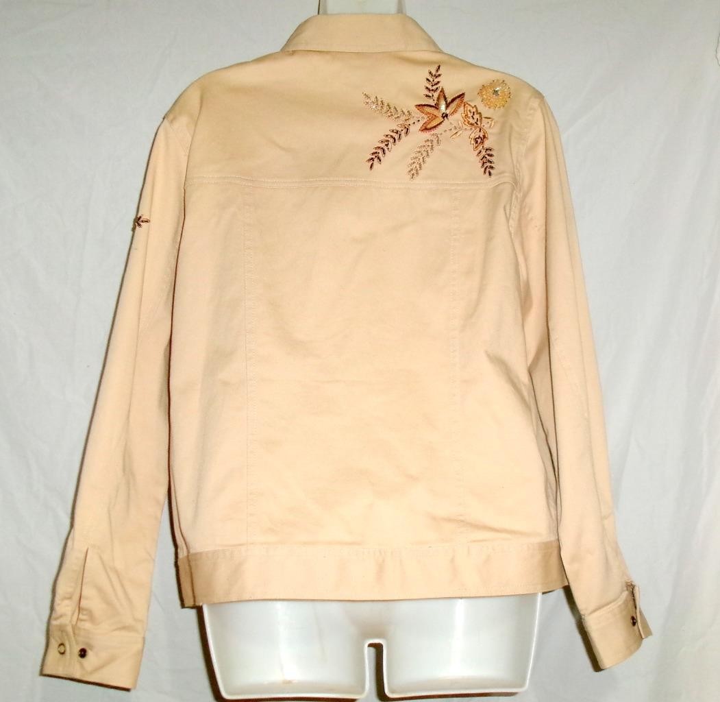 Victor Costa Occasion Jacket Small Beige Embroidery Beads Sequins Floral Snaps