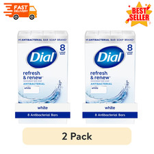 2 Pack Dial White Antibacterial Deodorant Bar Soap Refresh  Renew 4 oz 8-Count