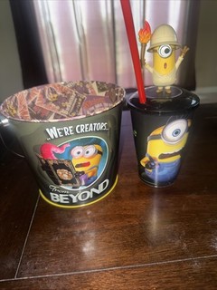 Minions And Monsters Mini 5” Tin Popcorn Bucket With 16 Oz Cup And Topper