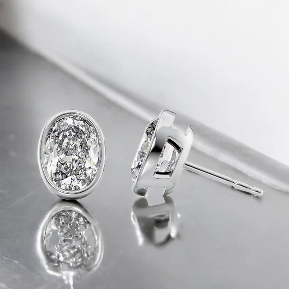 Diamond Women Earring Lab Grown Oval Cut 2.00 Carat IGI Certified 18k White Gold - Image 2 of 4