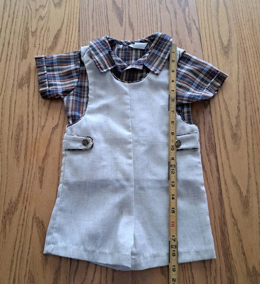 Camisa a Cuadros Azul Vintage Good Lad Boy Mameluco Beige 4T Hecha en EE. UU. 2 Piezas Usada en Excelente Condición Foto 3 de 4