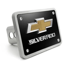 Chevrolet Silverado 3D Gold Logo on Black Billet Aluminum 2" Hitch Cover