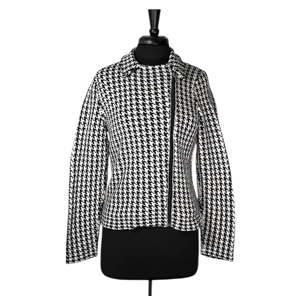 Chaqueta Chaps Ralph Lauren Marfil Negro Pata de Gallo Cremallera Completa Tejido Suéter Talla XL Foto 2 de 4