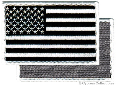 AMERICAN FLAG EMBROIDERED PATCH BLACK WHITE USA US w/ VELCRO  Brand Fastener