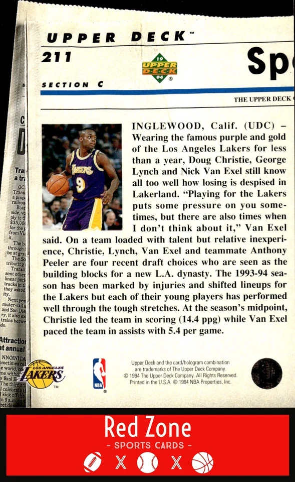 1993-94 Upper Deck Special Edition - #211 Los Angeles Lakers EX+ NM Set Break. - Image 2 of 2