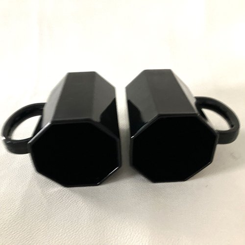 Arcoroc Octime Octagon Black Glass France Coffee Tea Mugs Set Of 2 - Picture 5 of 6