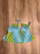 Wild Fable Womens Flowy Halter Top, Teal Blue/Green Size M