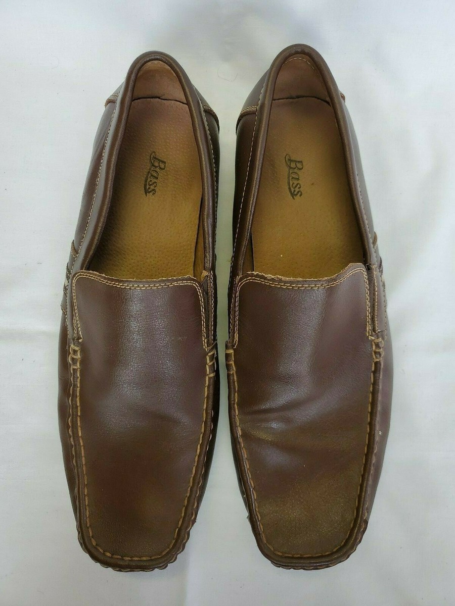 Bass Mens 12 M Brown Leather Loafer Slip On Driving Loafer 