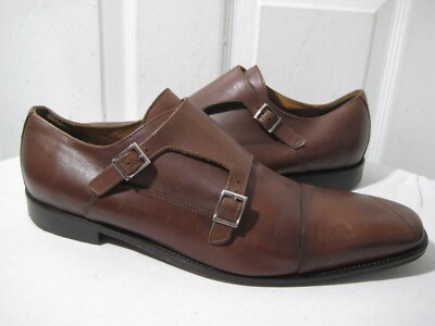 Broletto Brown Leather Double Monk Strap Dress Shoes Men