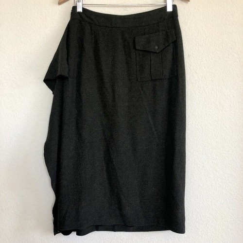 Vintage Y2K Isabel De Pedro Mr. Cat Wool Wrap Midi Skirt Olive Green - Picture 3 of 5