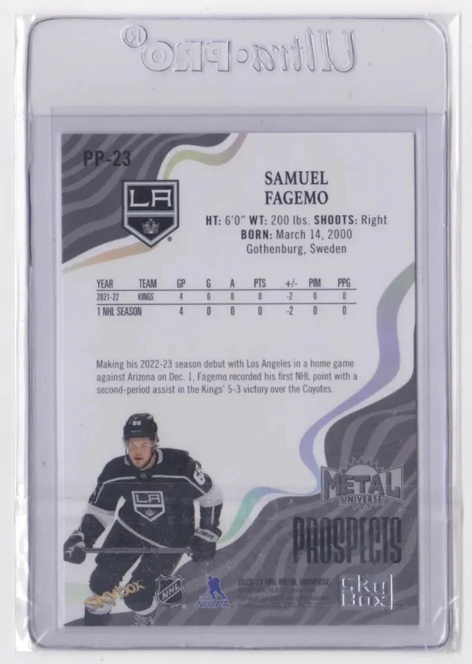 2022-23 NHL METAL UNIVERSE PREMIUM PROSPECTS INSERT SAMUEL FAGEMO #PP-23 KINGS - Image 2 of 2