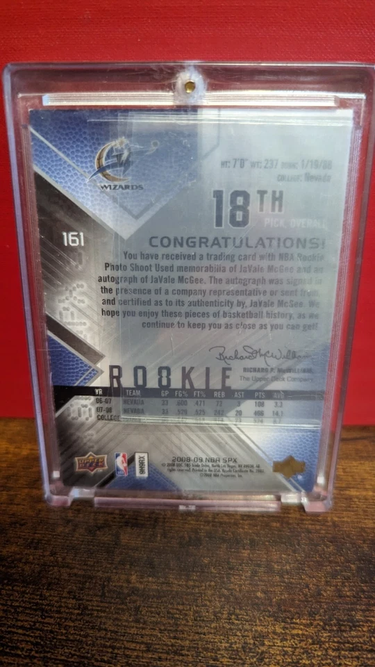 2008-09 SPX NBA Javale Mcgee 161 rookie auto patch /599 - Image 2 of 2