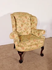 Kindel Winterthur Mahogany Upholstered Wing Wingback Fireside Easy Chair