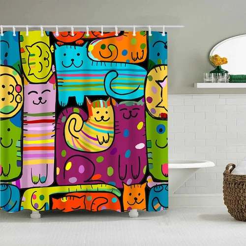 Cartoon Dog Animal Bathroom Shower Curtain Waterproof Curtains With Hooks Home - Picture 4 of 13