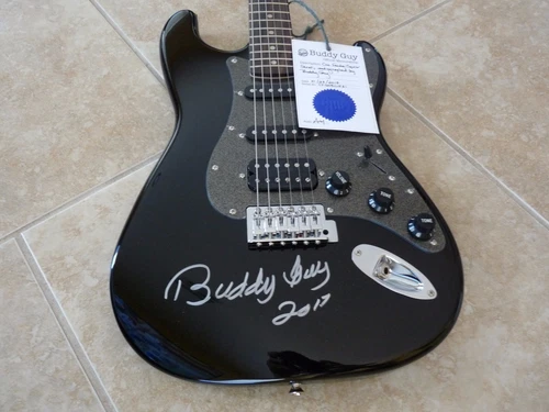 Buddy Guy Signed Autographed Black Squier Strat Electric Guitar W/ Buddy Guy COA