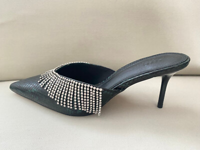 ASOS Women's Party Mules Heels Black Green Snake Diamante Fringe 40 UK  NIB UK