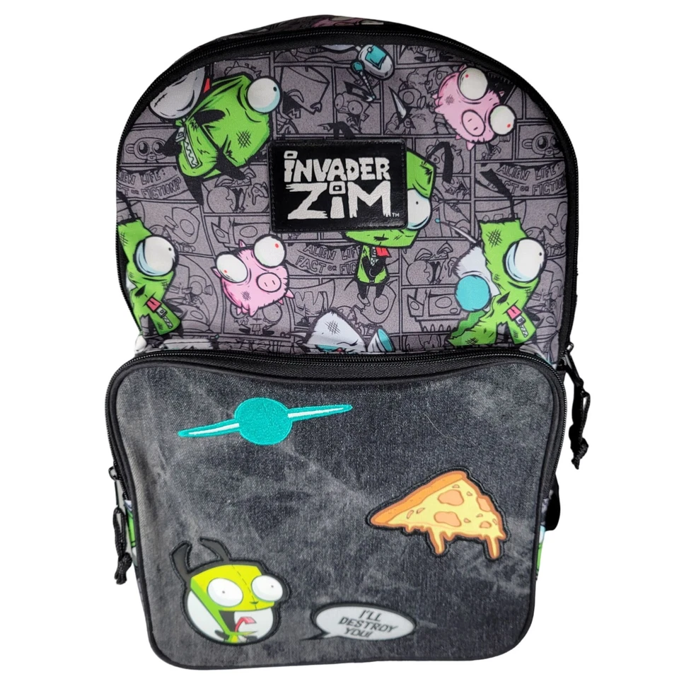 Nickelodeon Invader Zim 18" Mochila Parche Gir 'l'Il Destroy You' Cerdo Difícil de Encontrar Raro Foto 2 de 4