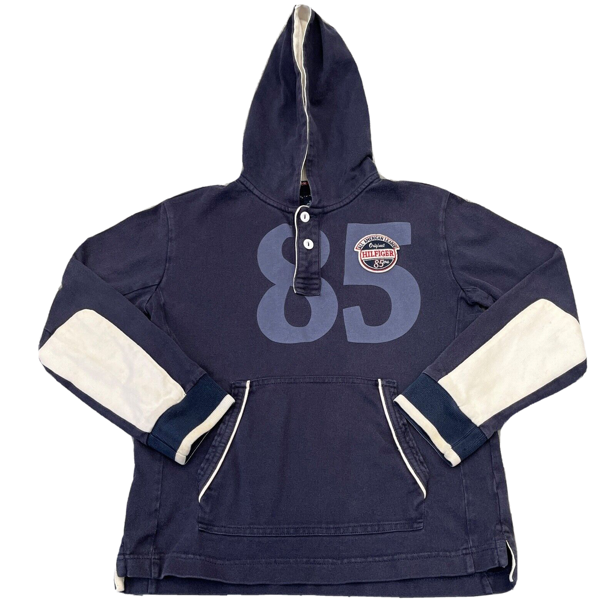 Tommy Hilfiger Hoodie Boys 10 Blue White Henley Sweater Sweatshirt