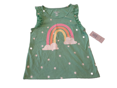 Girl's Garanimals 365 Kids Sleeveless Top Green Rainbow Size 7 New With Tags