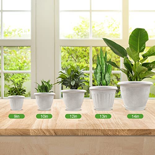 Plastic Flower Pots Planters for Indoor Plants, 4 Pack 12 White-12 Inch ...