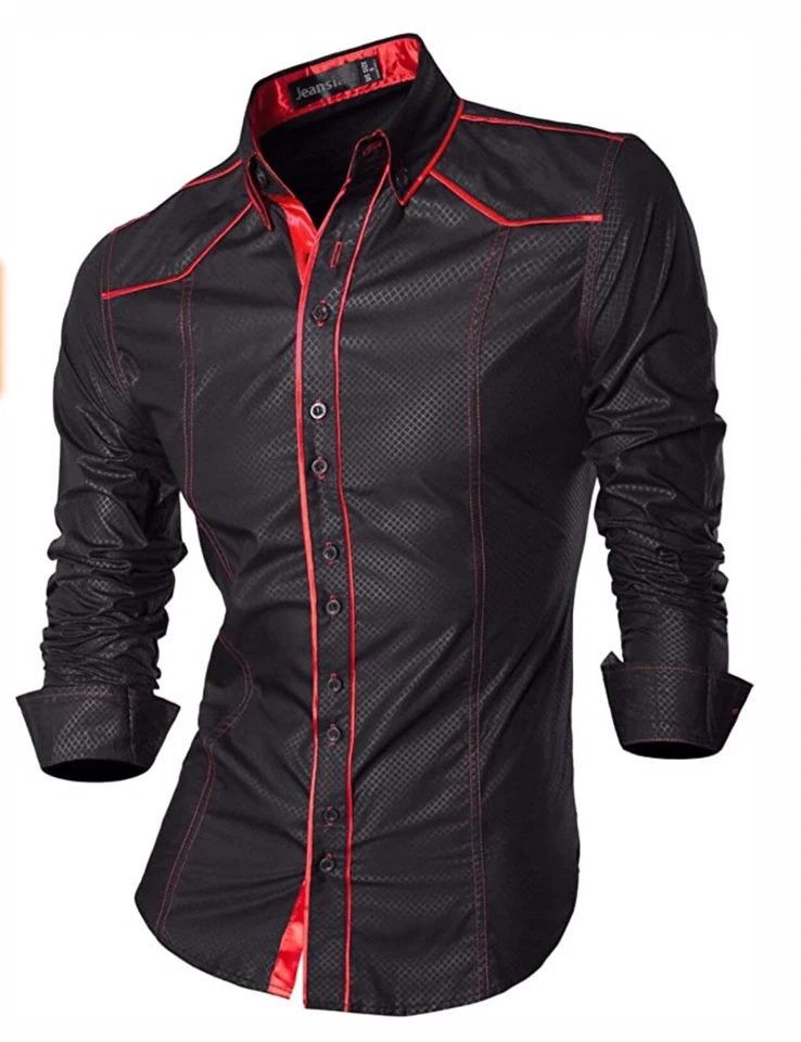 Jeans Para Hombre Calce Ajustado Mangas Largas Informales Botones Foto 2 de 3