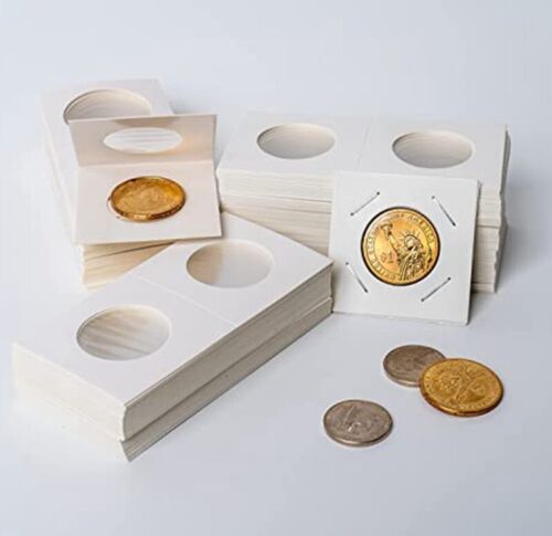 50x 20.5mm CARDBOARD COIN HOLDERS Staple Coin Holder Display Clear Window Folder - Picture 4 of 4