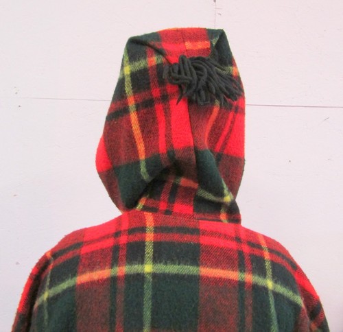 PONCHO COPERTA PLAID ROSSO VINTAGE FATTA A MANO - Foto 4 di 6