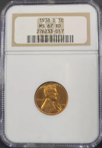 1938-D U.S. Lincoln Wheat Cent NGC MS 67 RED