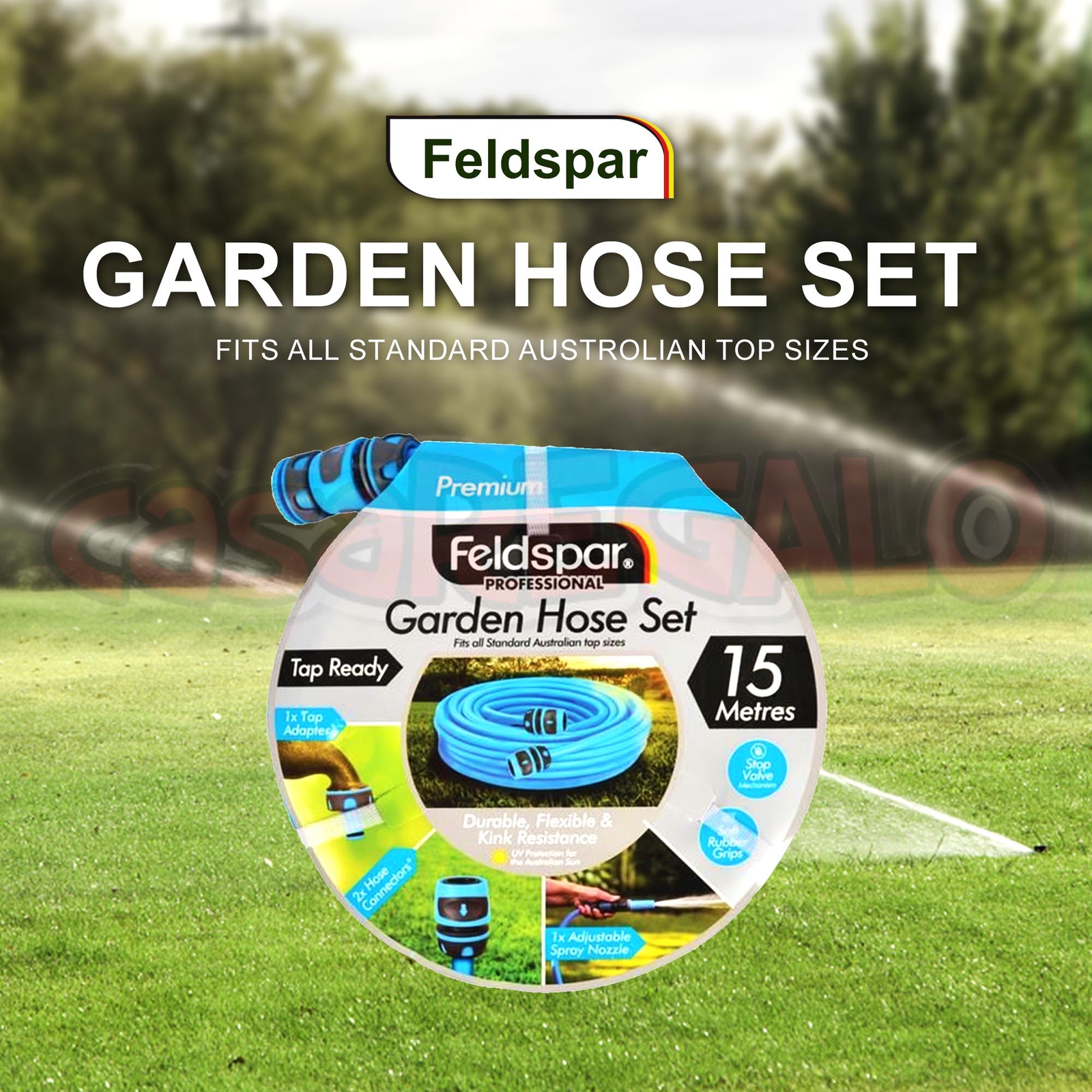 FELDSPAR Garden Hose Set with fittings 15M Hose UV Treated Garden Lawn