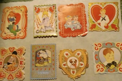 Vintage Die Cut Valentine's, 1920's, Lot Of 8, Some Carrington And Whitney 