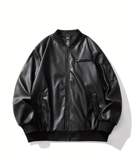Men's PU Leather Jacket Motorcycle Biker Bomber Coat Stand Collar Big 6XL