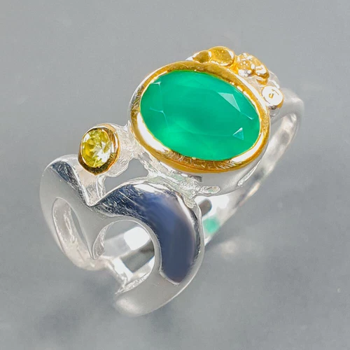 Natural Onyx Handmade Silver Ring 925 Sterling Fine Art Jewelry Gift  / RVS418 - product listing photo