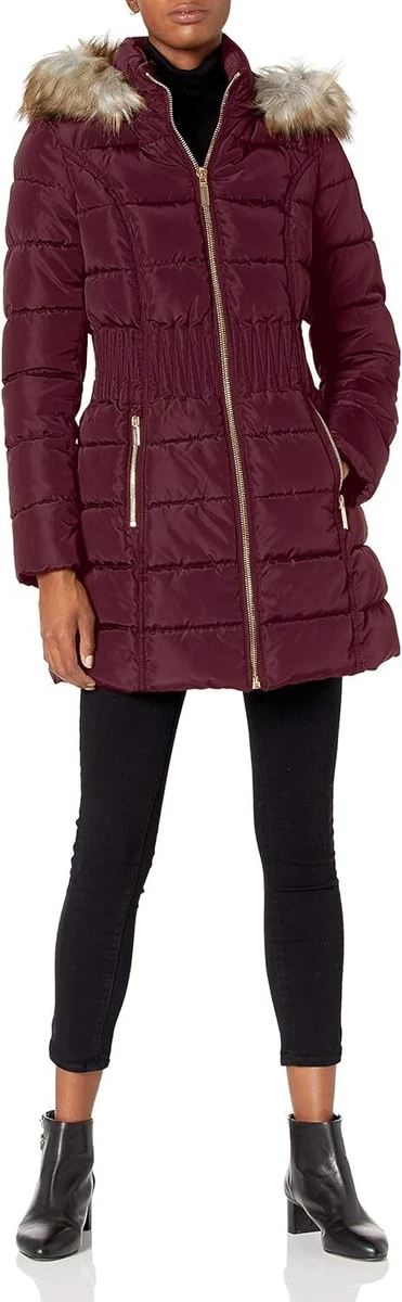 Laundry by shelli segal faux fur trim short puffer coat cheap
