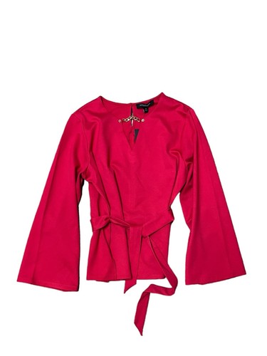 New Women’s Red Long Sleeve Belted Red Tunic Top Size Medium Chain Detail NWT - Picture 10 of 10