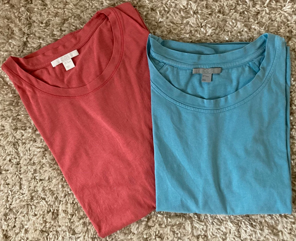 2 tolle COS Damen Basic T-Shirts M Türkis & Lachs Kurzarm Baumwolle erfrischend - Bild 1 von 4