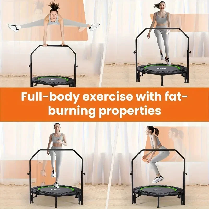 Trampolín Fitness Plegable con Barandilla Ajustable 48 Pulgadas Soporte Verde 440LB Foto 3 de 4