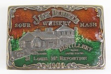 Brass Belt Buckle Jack DANIELS Whiskey Enameled 1904 St Louis Exposition Unused